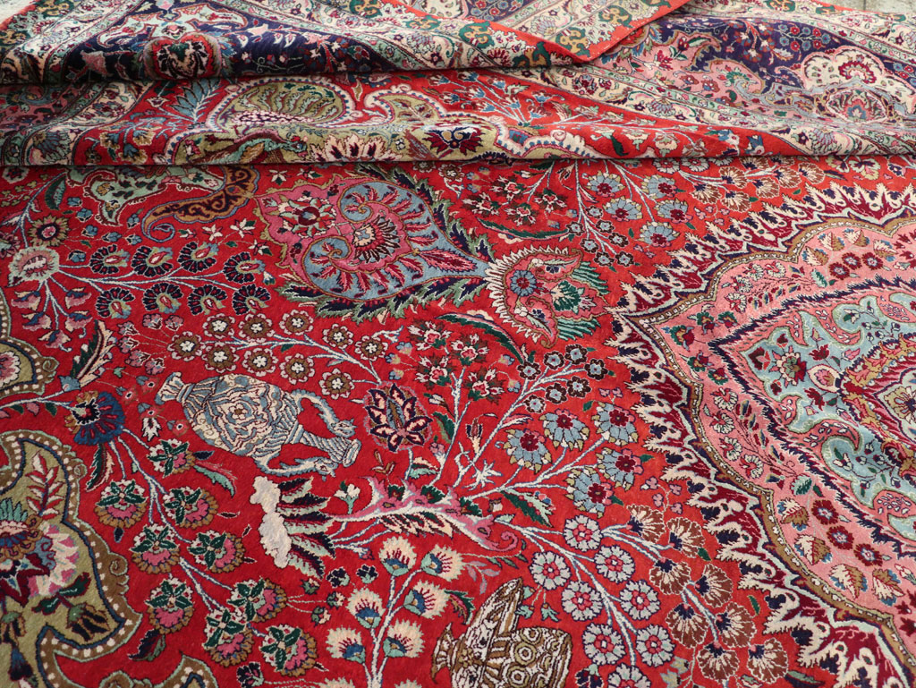 Silk Vintage Persian Tabriz Room Size Carpet, No.31635 - Gss