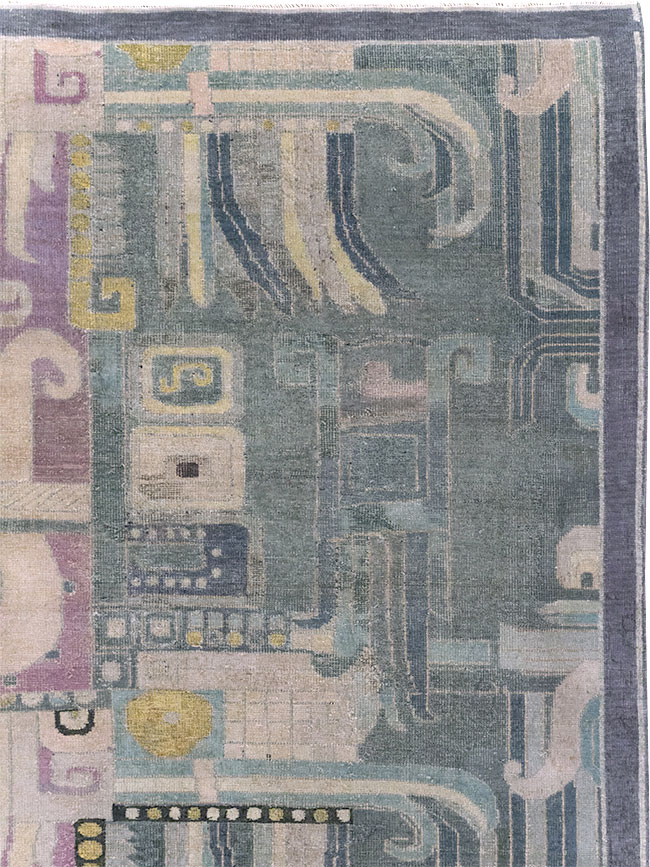 Vintage Turkish Art Deco Room Size Carpet, No.31637 - Gss