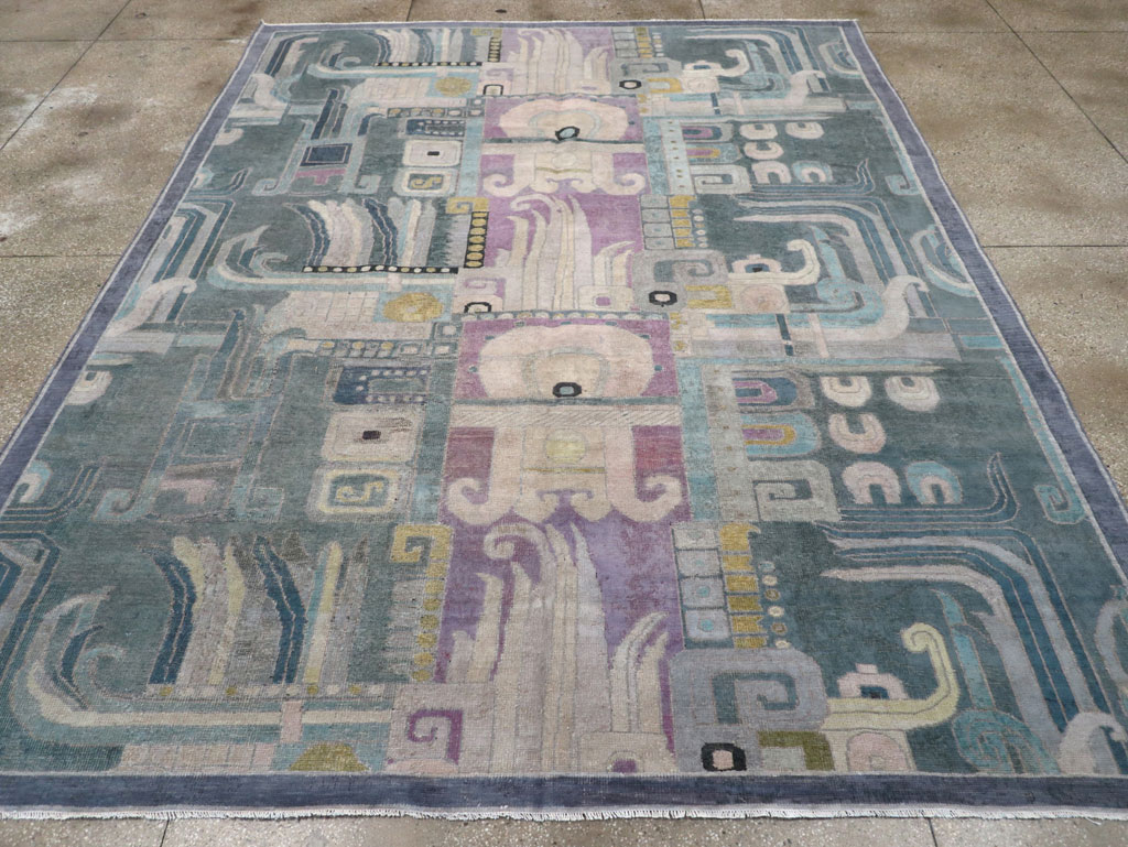 Vintage Turkish Art Deco Room Size Carpet, No.31637 - Gss