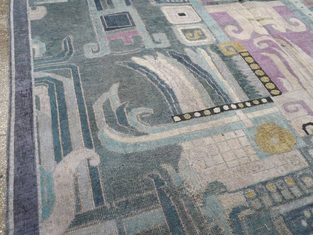 Vintage Turkish Art Deco Room Size Carpet, No.31637 - Gss