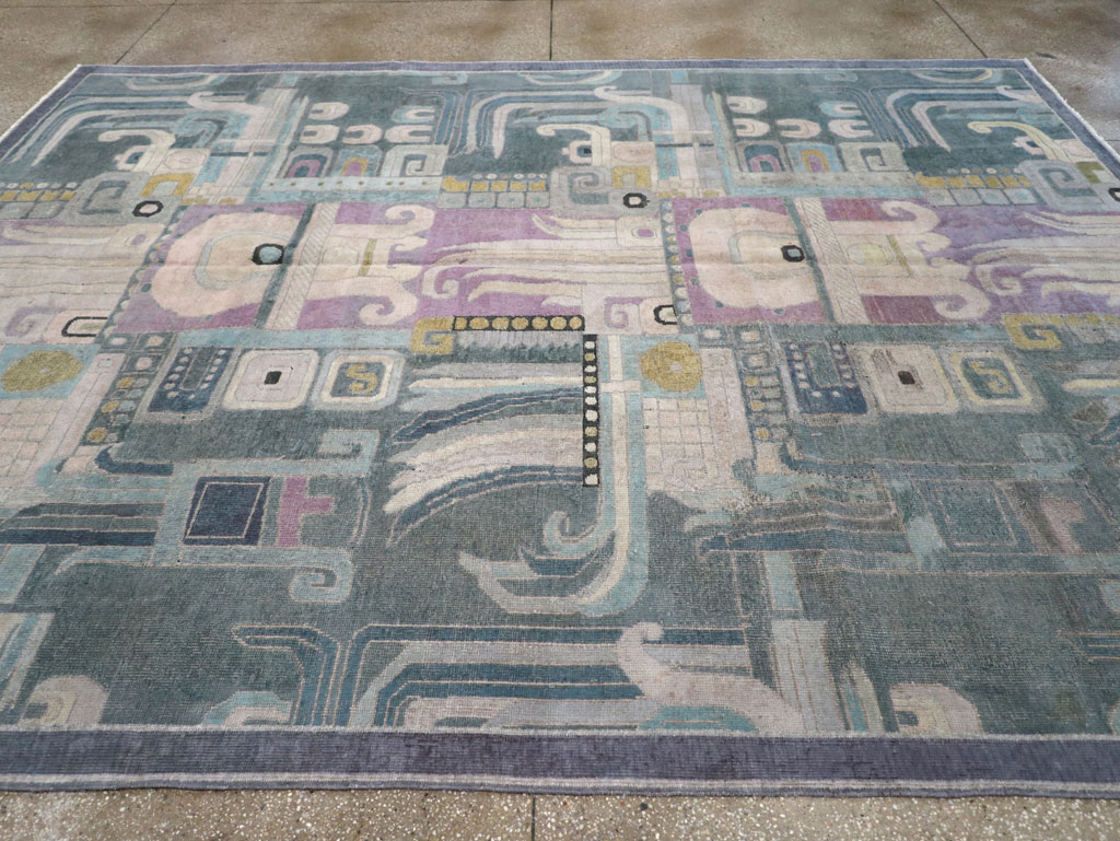 Vintage Turkish Art Deco Room Size Carpet, No.31637 - Gss