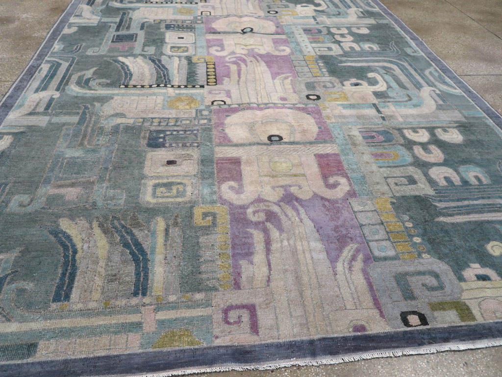 Vintage Turkish Art Deco Room Size Carpet, No.31637 - Gss