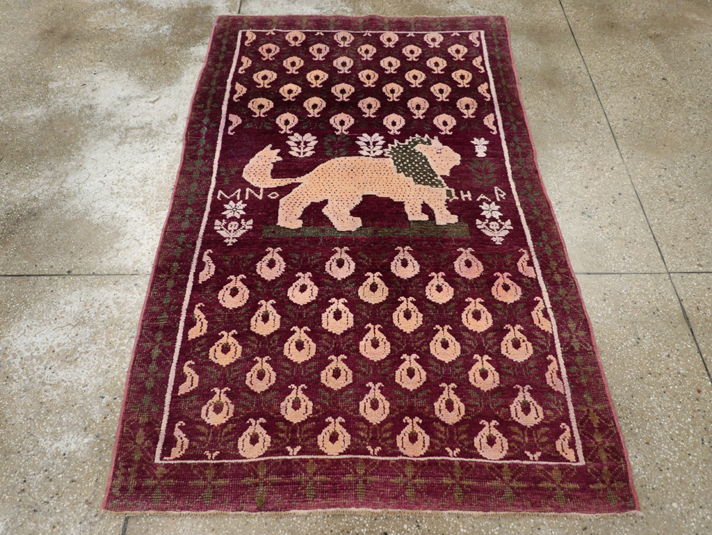 Vintage Pictorial Cotton Agra Rug, No.31638 - Gss