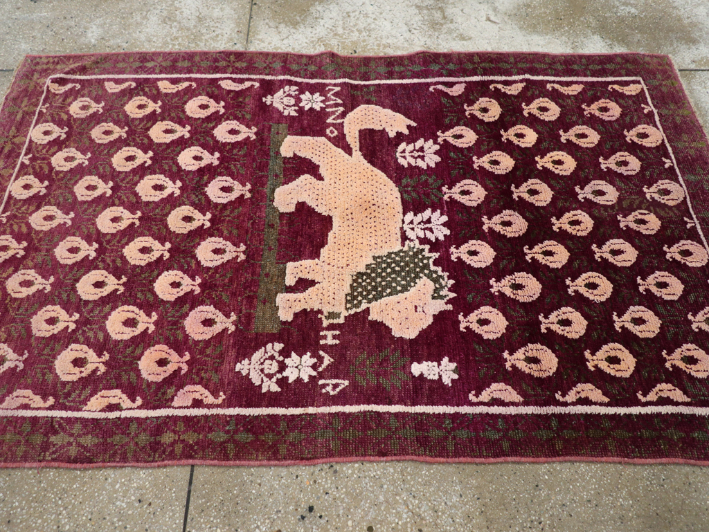 Vintage Pictorial Cotton Agra Rug, No.31638 - Gss