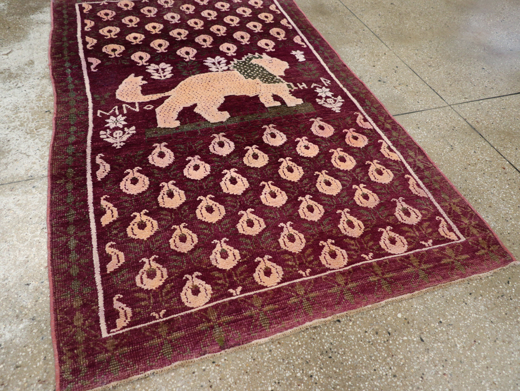 Vintage Pictorial Cotton Agra Rug, No.31638 - Gss