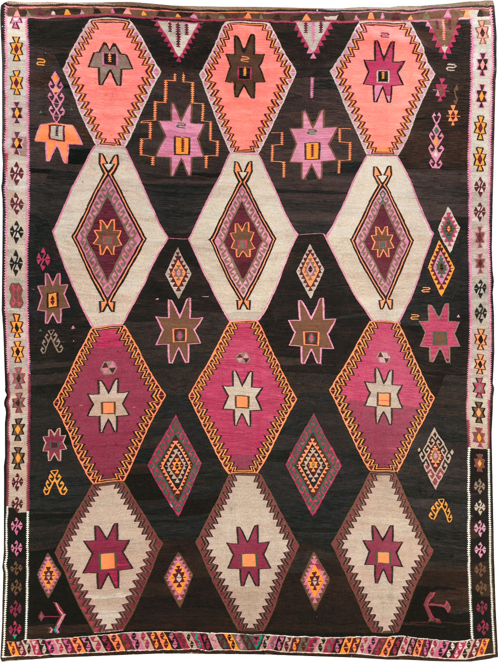 Vintage Turkish Flatweave Kilim Room Size Carpet, No.31648 - Gss