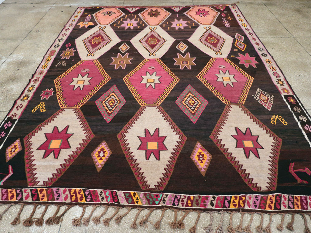 Vintage Turkish Flatweave Kilim Room Size Carpet, No.31648 - Gss