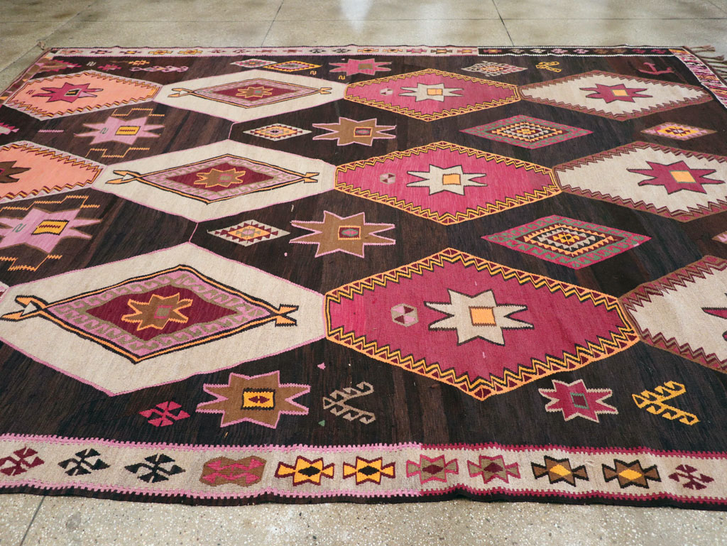Vintage Turkish Flatweave Kilim Room Size Carpet, No.31648 - Gss