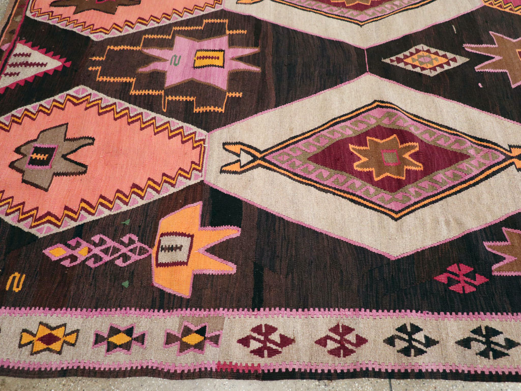 Vintage Turkish Flatweave Kilim Room Size Carpet, No.31648 - Gss