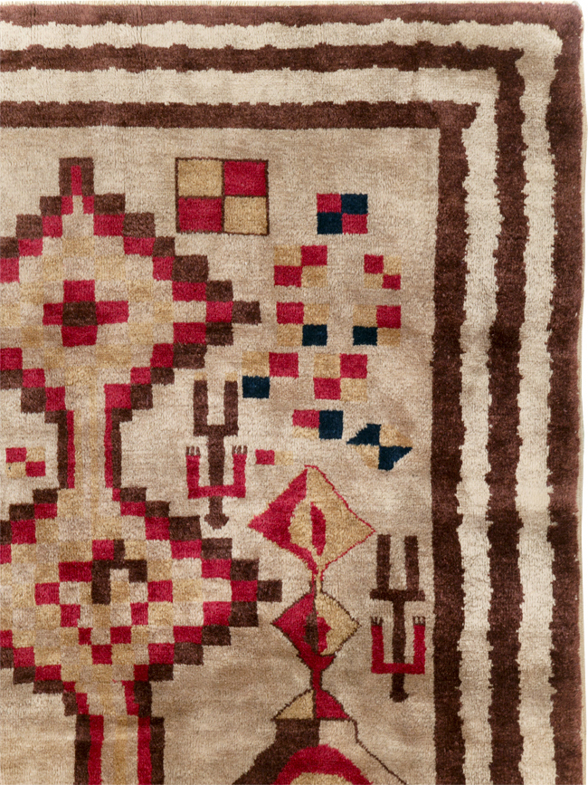Vintage Turkish Tribal Art Deco Accent Carpet, No.31655 - Gss