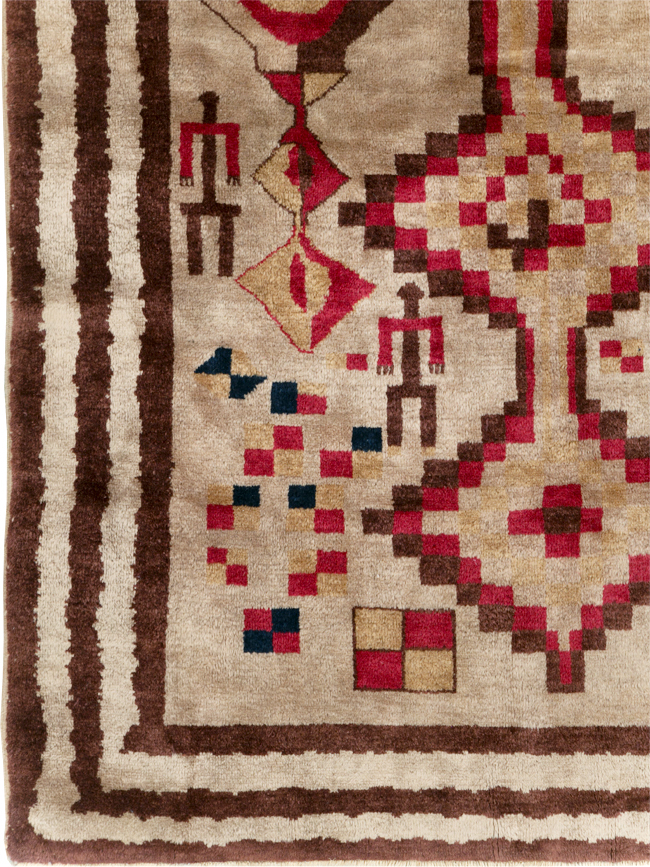 Vintage Turkish Tribal Art Deco Accent Carpet, No.31655 - Gss