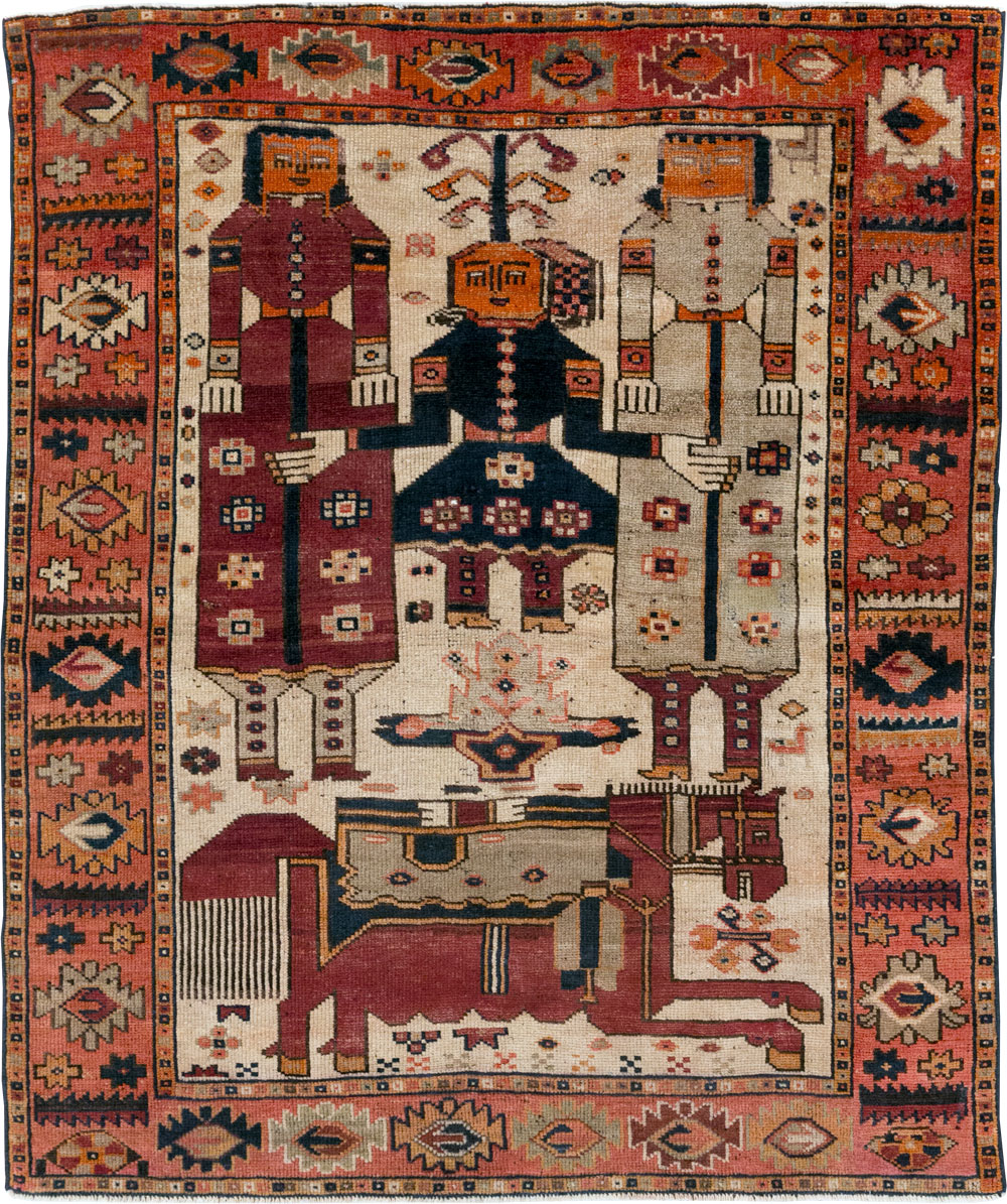 Vintage Persian Pictorial Bakhtiari Tribal Accent Rug, No.31741 - Gss