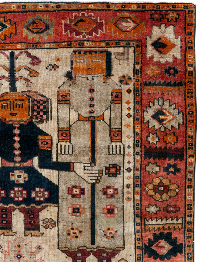 Vintage Persian Pictorial Bakhtiari Tribal Accent Rug, No.31741 - Gss