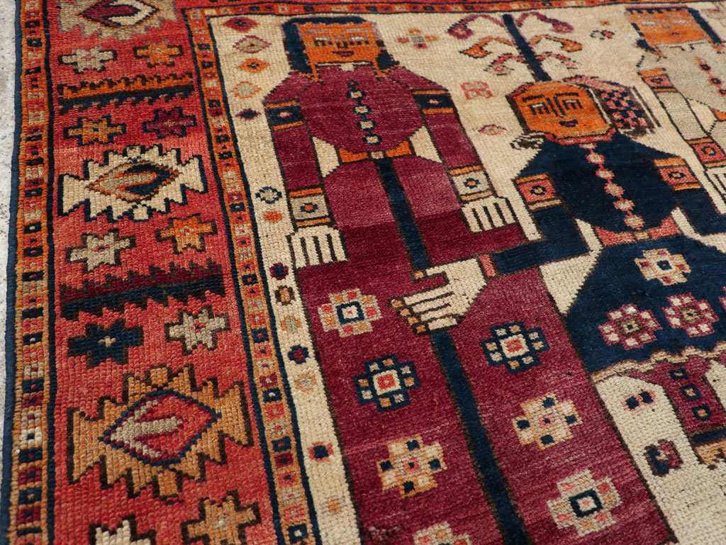 Vintage Persian Pictorial Bakhtiari Tribal Accent Rug, No.31741 - Gss
