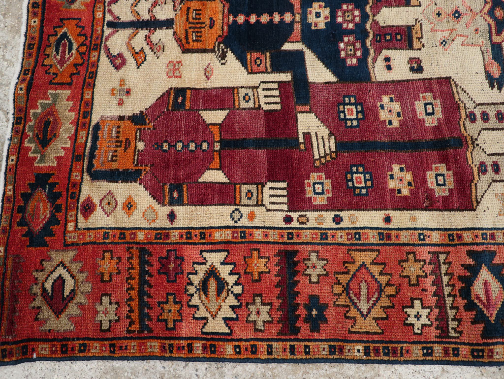Vintage Persian Pictorial Bakhtiari Tribal Accent Rug, No.31741 - Gss