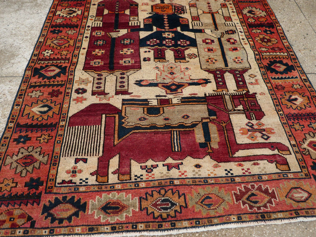 Vintage Persian Pictorial Bakhtiari Tribal Accent Rug, No.31741 - Gss