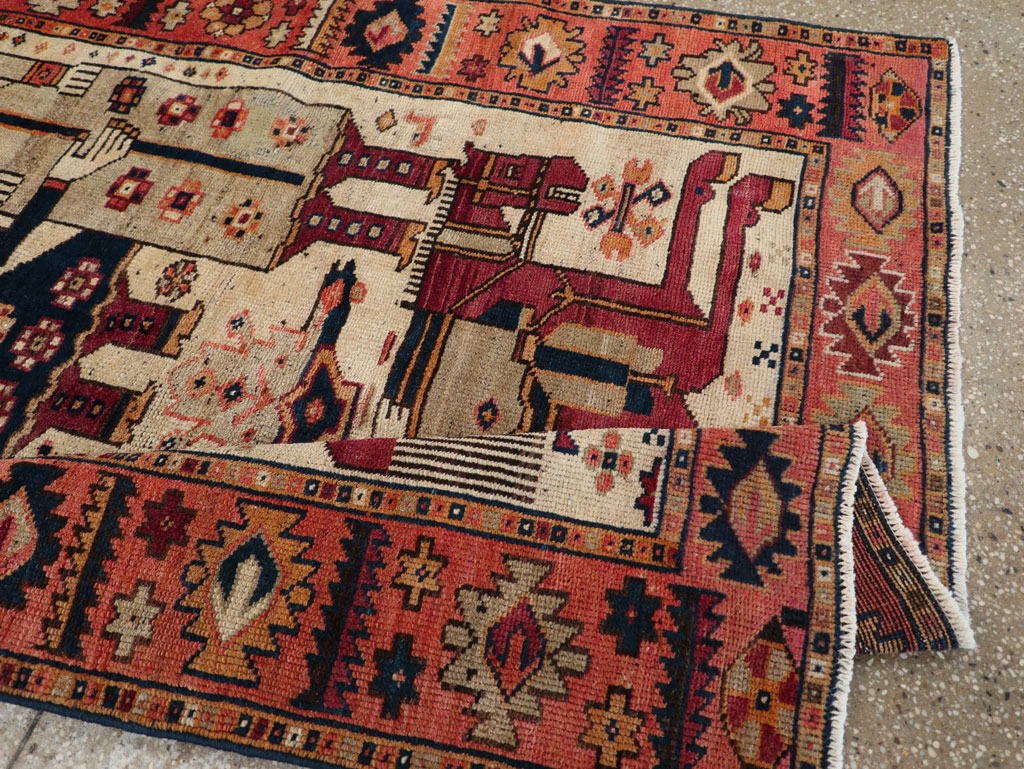 Vintage Persian Pictorial Bakhtiari Tribal Accent Rug, No.31741 - Gss