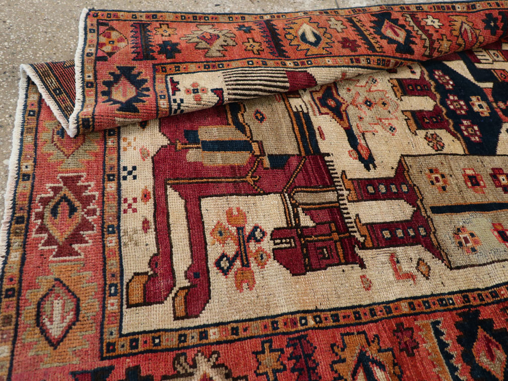 Vintage Persian Pictorial Bakhtiari Tribal Accent Rug, No.31741 - Gss