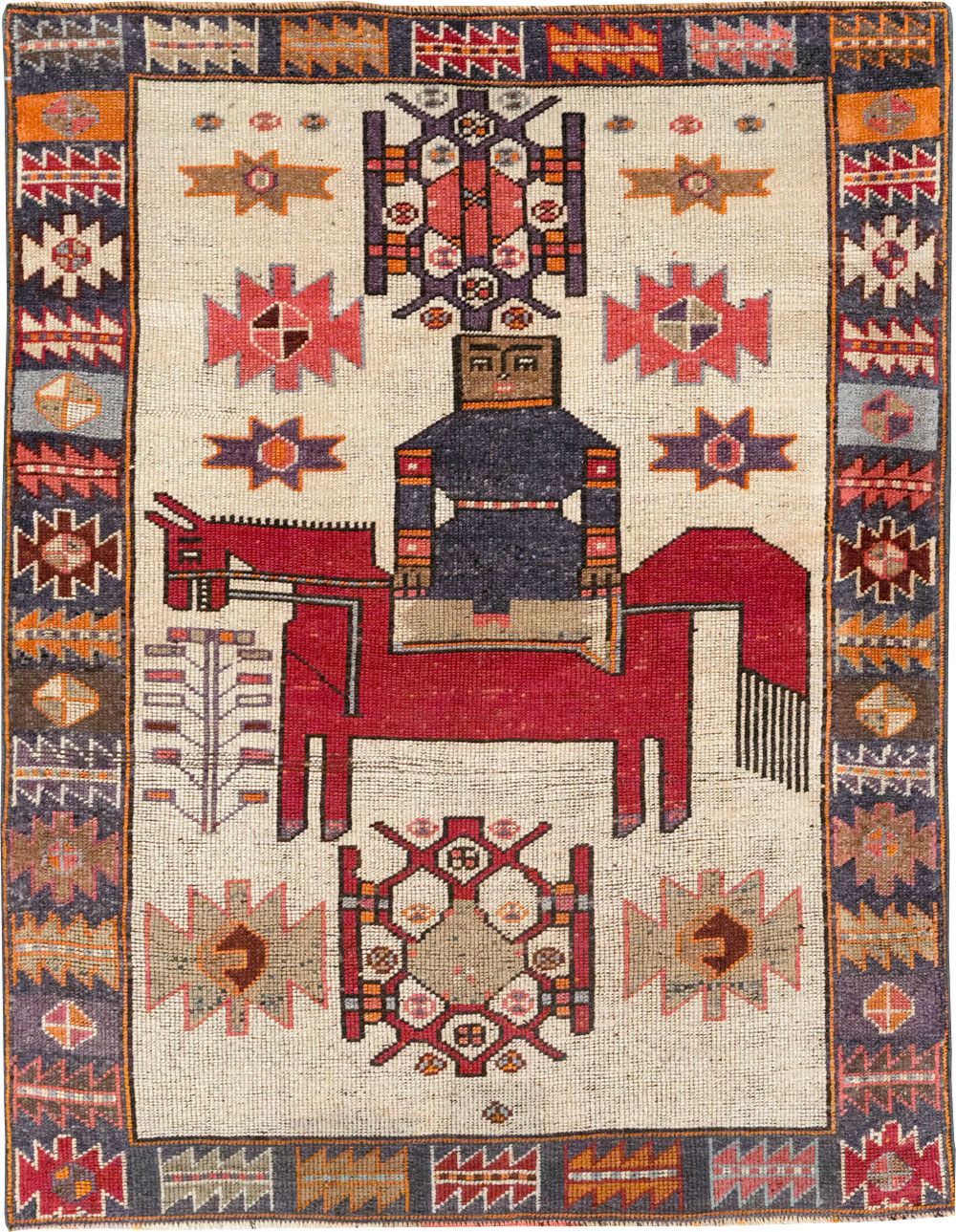 Vintage Persian Pictorial Bakhtiari Accent Rug, No.31742 - Gss
