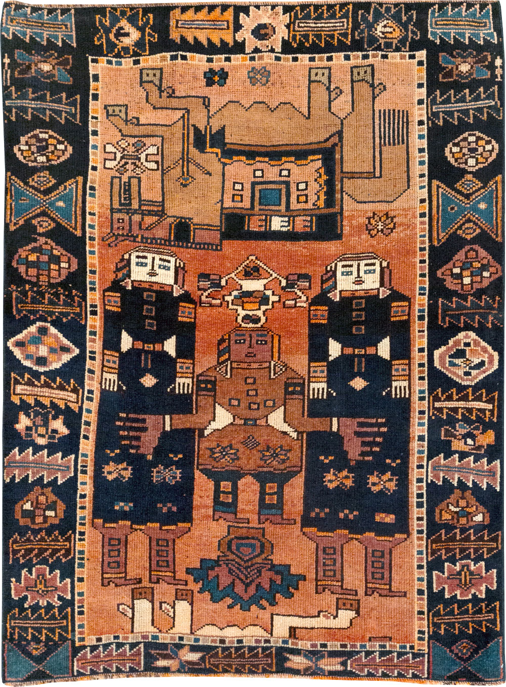 Vintage Persian Pictorial Bakhtiari Accent Rug, No.31743 - Gss
