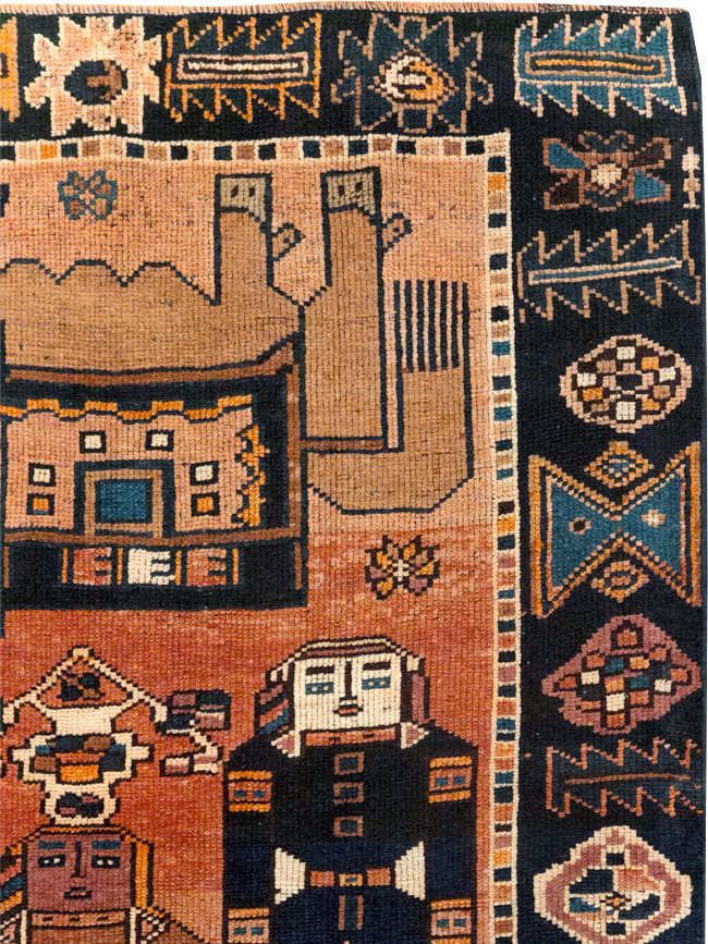 Vintage Persian Pictorial Bakhtiari Accent Rug, No.31743 - Gss