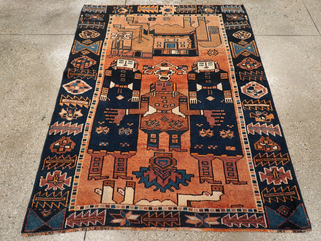 Vintage Persian Pictorial Bakhtiari Accent Rug, No.31743 - Gss