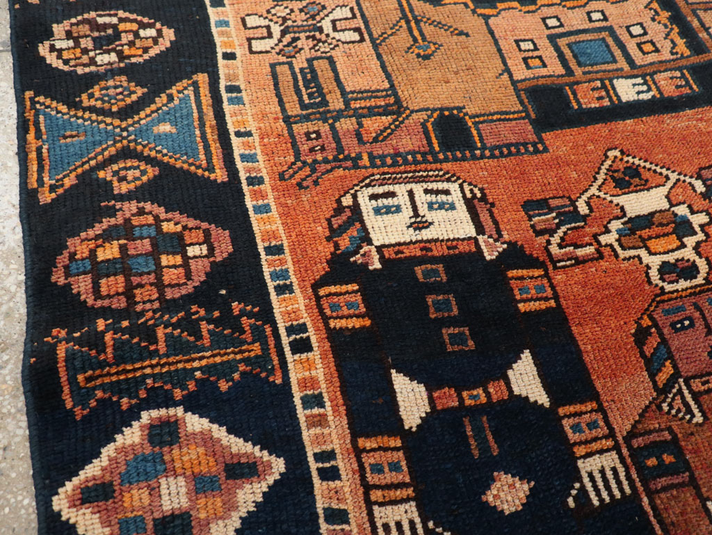 Vintage Persian Pictorial Bakhtiari Accent Rug, No.31743 - Gss