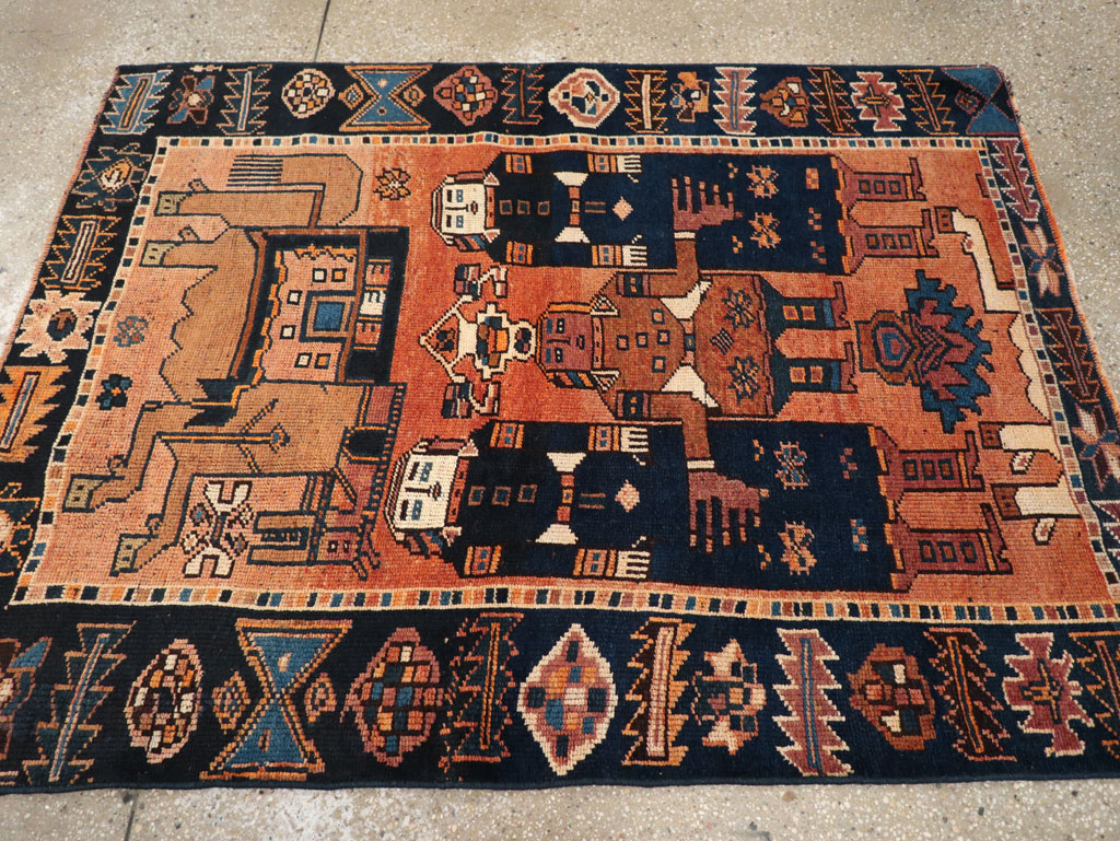 Vintage Persian Pictorial Bakhtiari Accent Rug, No.31743 - Gss
