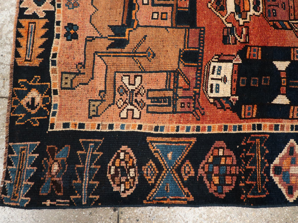 Vintage Persian Pictorial Bakhtiari Accent Rug, No.31743 - Gss