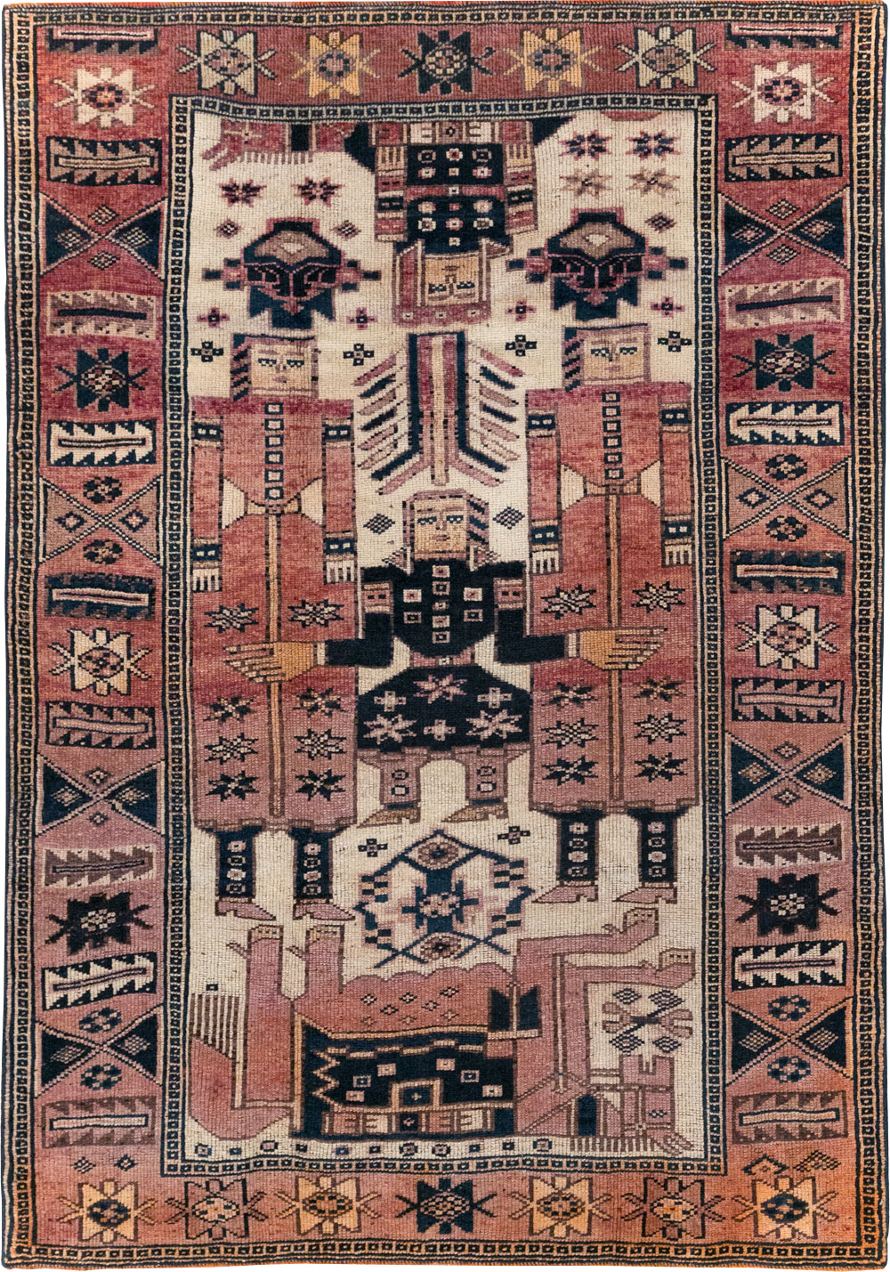 Vintage Persian Pictorial Bakhtiari Tribal Accent Rug, No.31744 - Gss