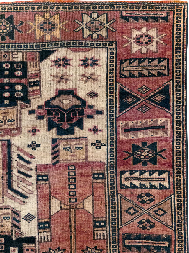 Vintage Persian Pictorial Bakhtiari Tribal Accent Rug, No.31744 - Gss