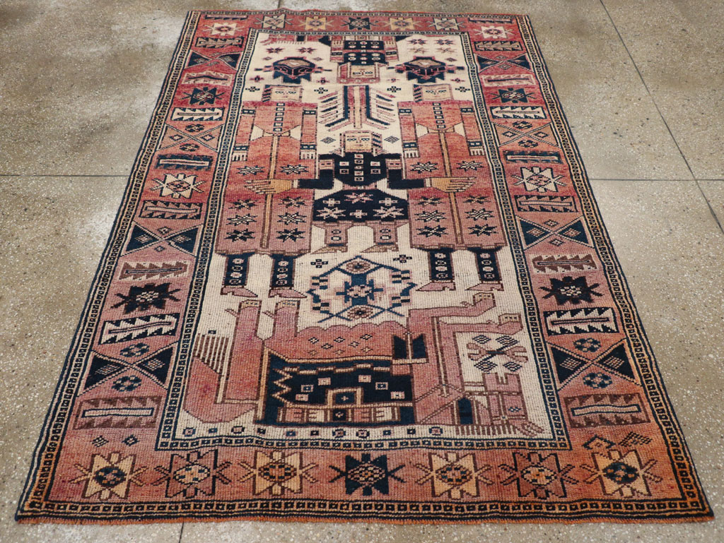 Vintage Persian Pictorial Bakhtiari Tribal Accent Rug, No.31744 - Gss