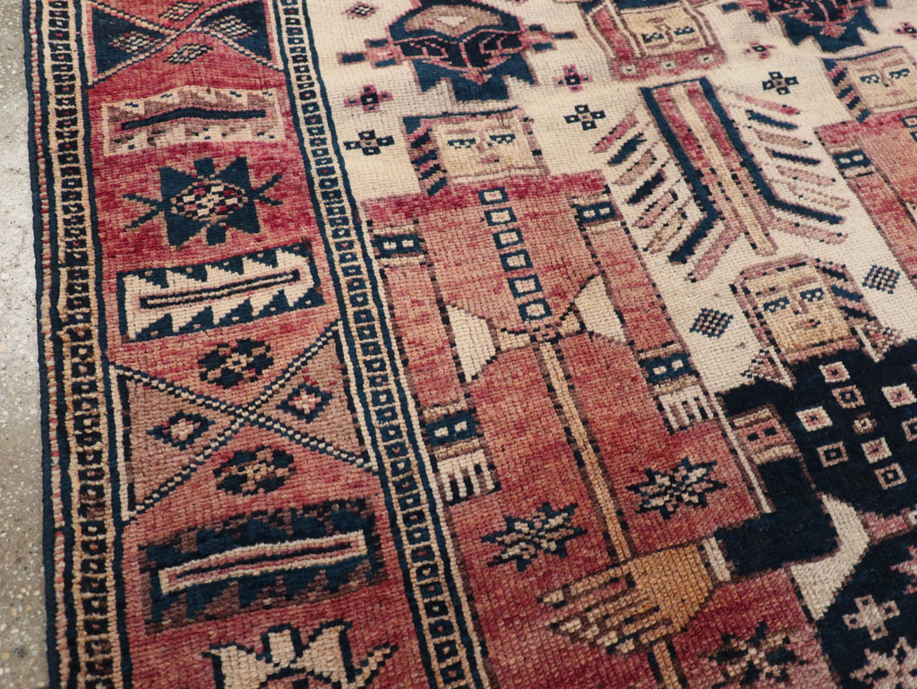 Vintage Persian Pictorial Bakhtiari Tribal Accent Rug, No.31744 - Gss