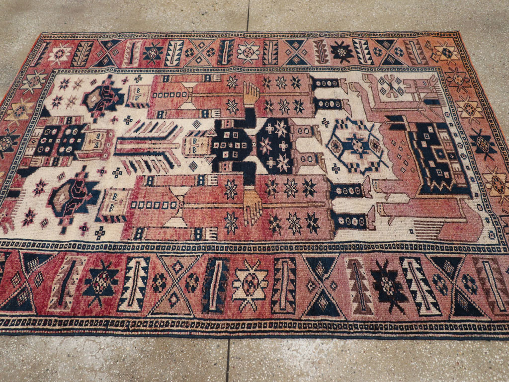 Vintage Persian Pictorial Bakhtiari Tribal Accent Rug, No.31744 - Gss