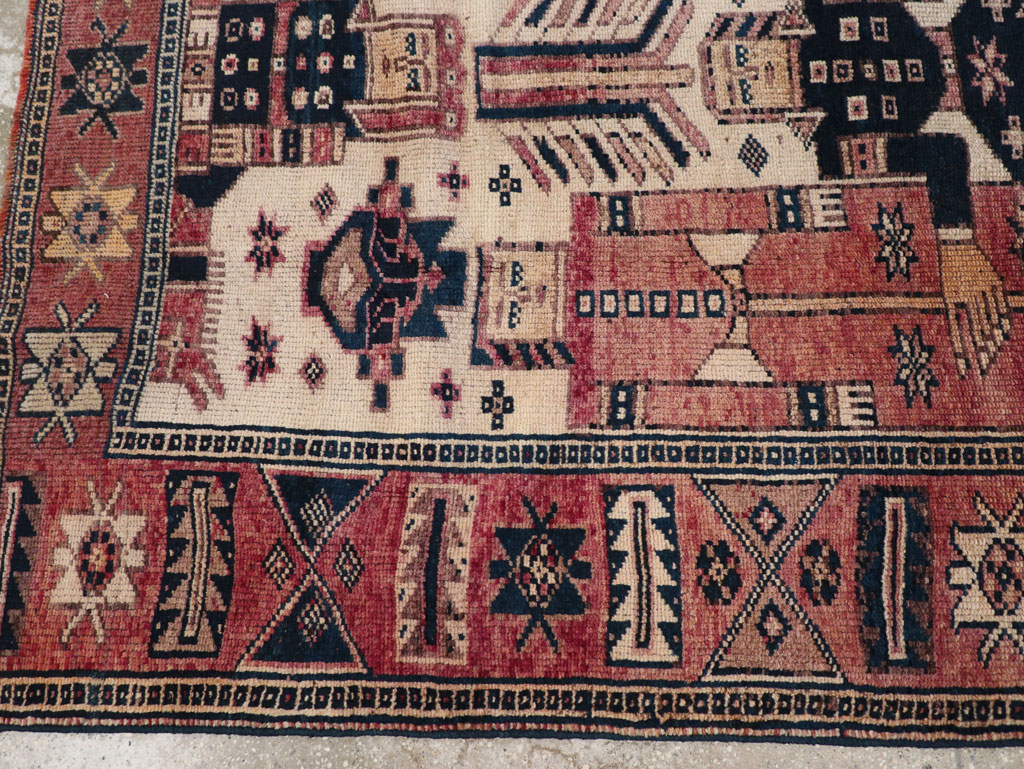 Vintage Persian Pictorial Bakhtiari Tribal Accent Rug, No.31744 - Gss