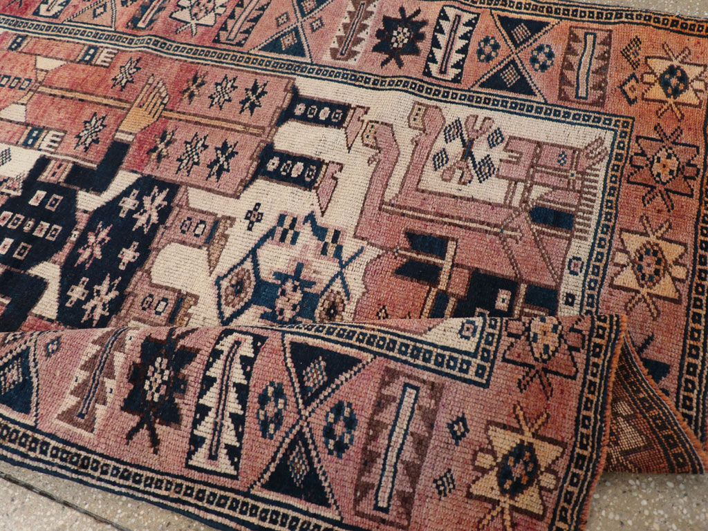 Vintage Persian Pictorial Bakhtiari Tribal Accent Rug, No.31744 - Gss