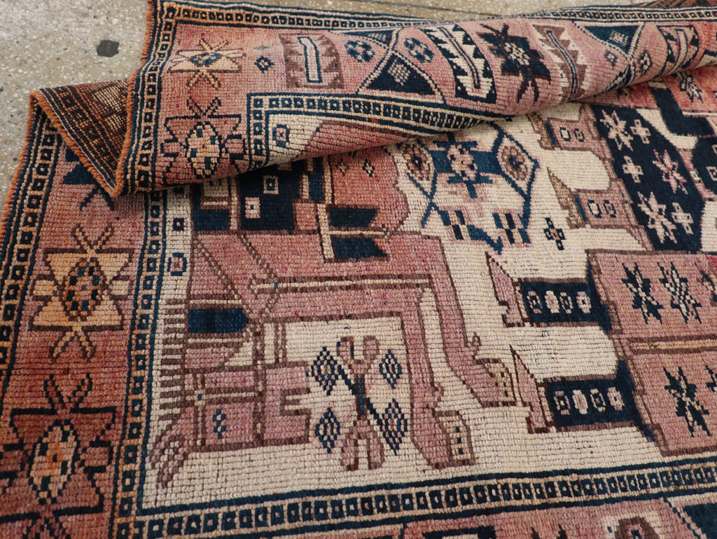 Vintage Persian Pictorial Bakhtiari Tribal Accent Rug, No.31744 - Gss