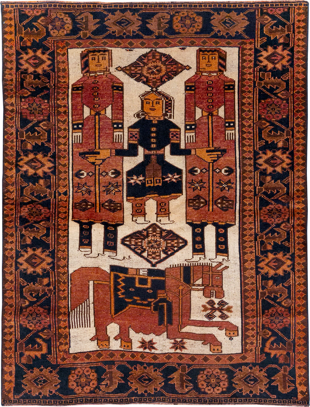 Vintage Persian Pictorial Bakhtiari Tribal Accent Rug, No.31745 - Gss