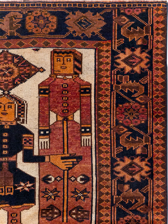Vintage Persian Pictorial Bakhtiari Tribal Accent Rug, No.31745 - Gss
