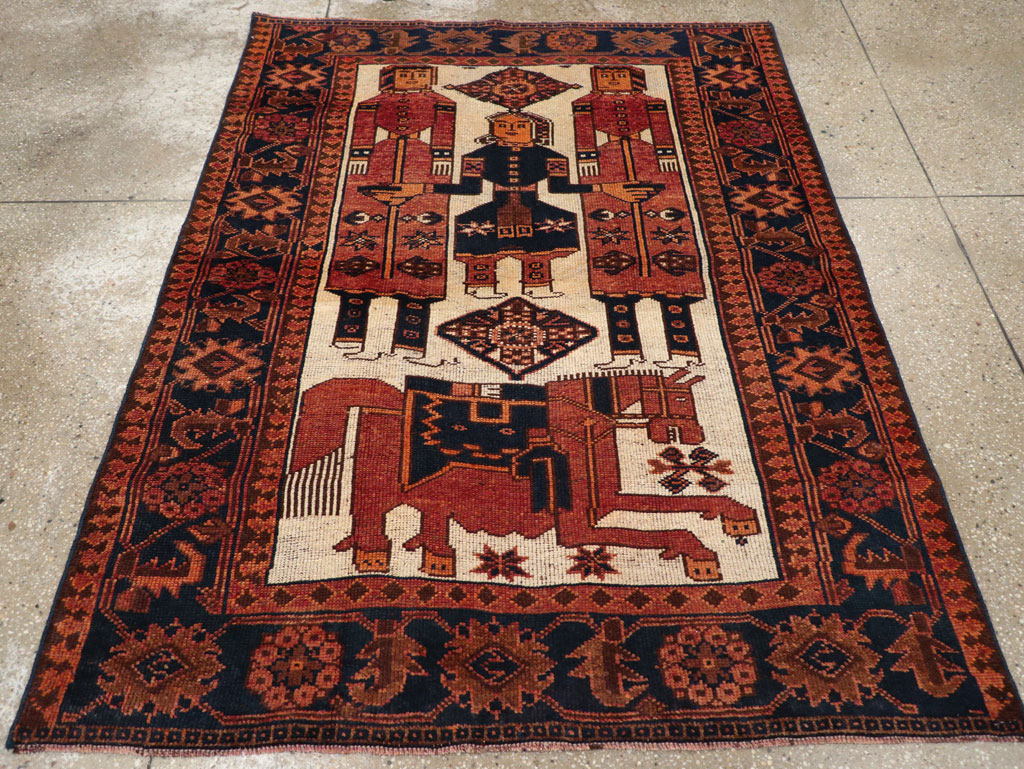 Vintage Persian Pictorial Bakhtiari Tribal Accent Rug, No.31745 - Gss