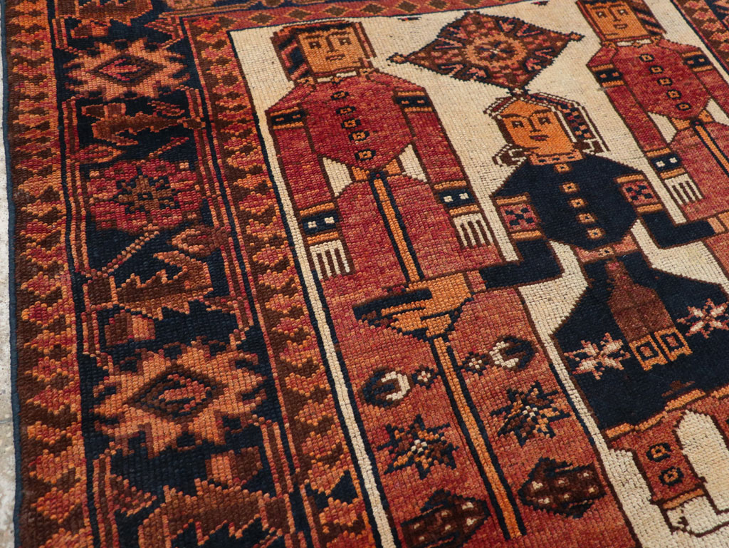 Vintage Persian Pictorial Bakhtiari Tribal Accent Rug, No.31745 - Gss