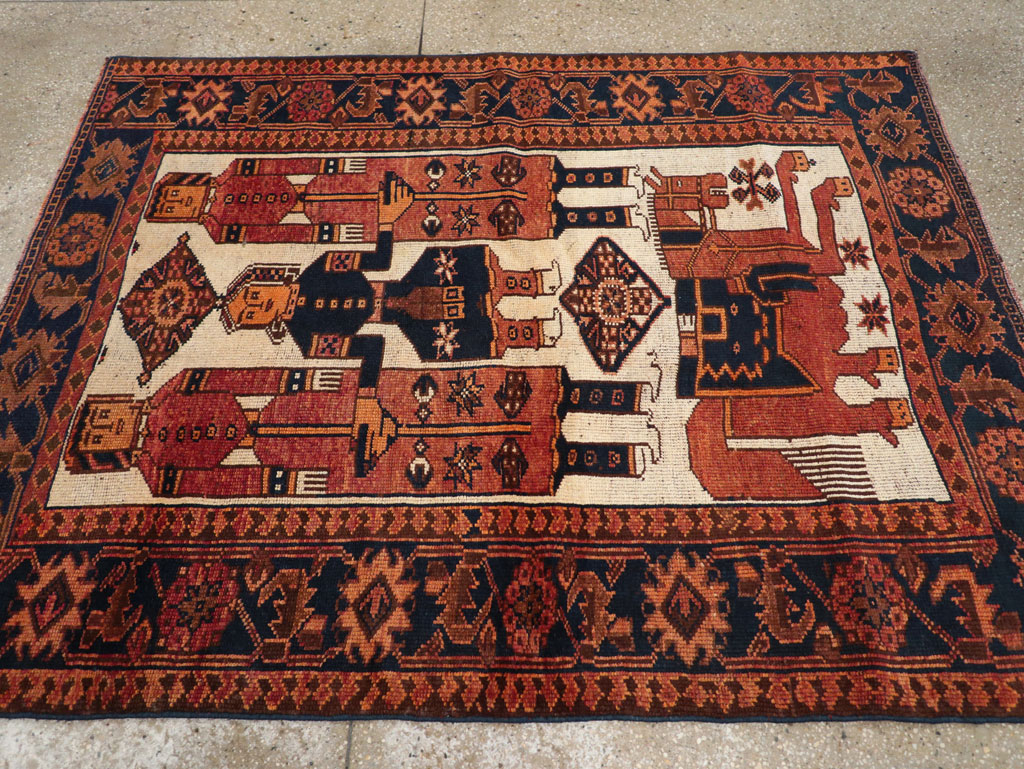 Vintage Persian Pictorial Bakhtiari Tribal Accent Rug, No.31745 - Gss