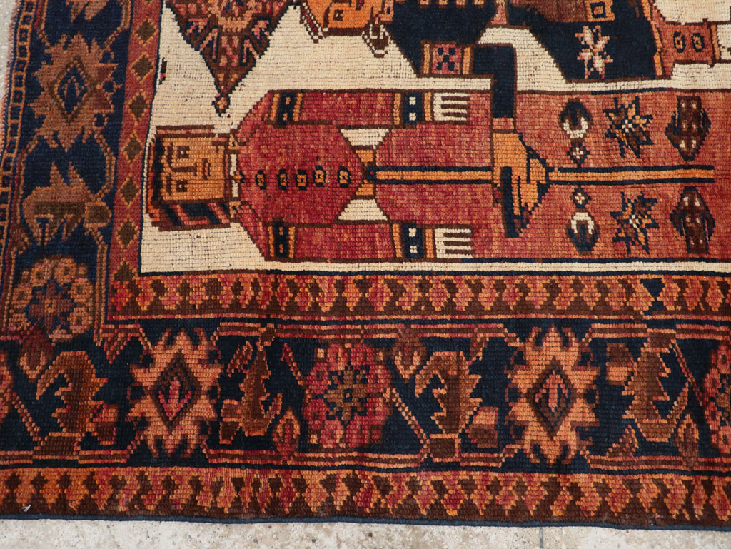 Vintage Persian Pictorial Bakhtiari Tribal Accent Rug, No.31745 - Gss