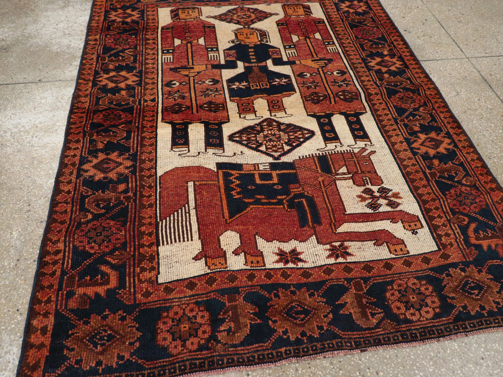 Vintage Persian Pictorial Bakhtiari Tribal Accent Rug, No.31745 - Gss