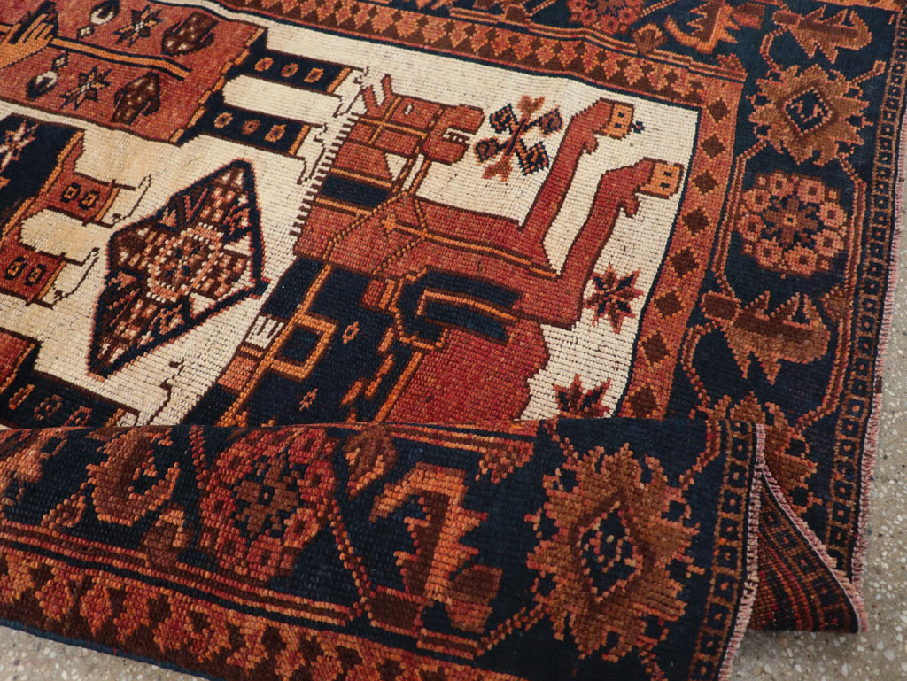 Vintage Persian Pictorial Bakhtiari Tribal Accent Rug, No.31745 - Gss