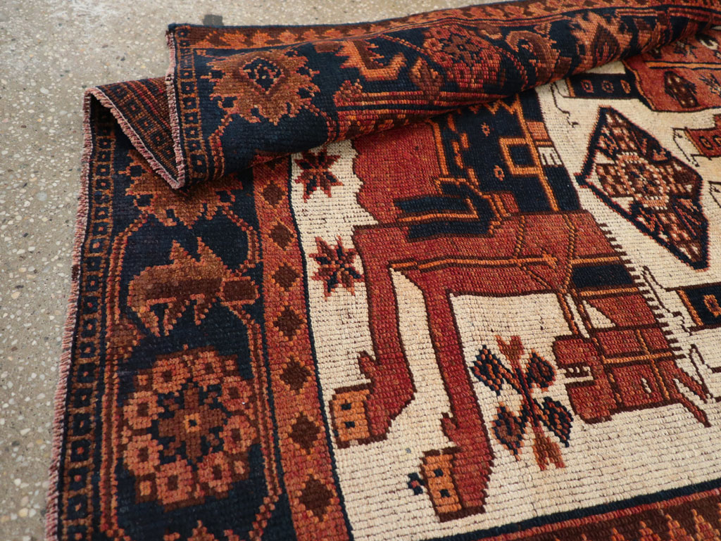 Vintage Persian Pictorial Bakhtiari Tribal Accent Rug, No.31745 - Gss