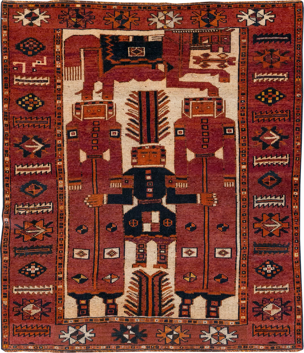 Vintage Persian Pictorial Bakhtiari Tribal Accent Rug, No.31751 - Gss