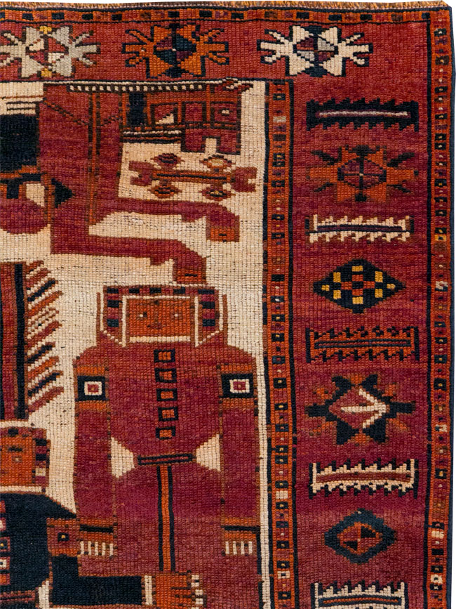 Vintage Persian Pictorial Bakhtiari Tribal Accent Rug, No.31751 - Gss