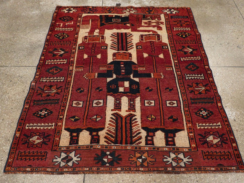 Vintage Persian Pictorial Bakhtiari Tribal Accent Rug, No.31751 - Gss