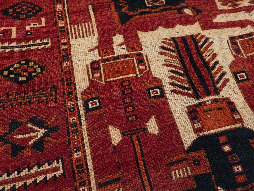 Vintage Persian Pictorial Bakhtiari Tribal Accent Rug, No.31751 - Gss